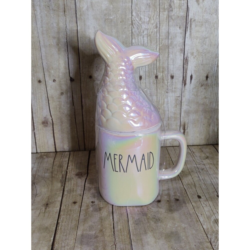 Rae Dunn Mermaid w/ Tail Topper Mug Cup Iridescent Artisan Collection New Rare